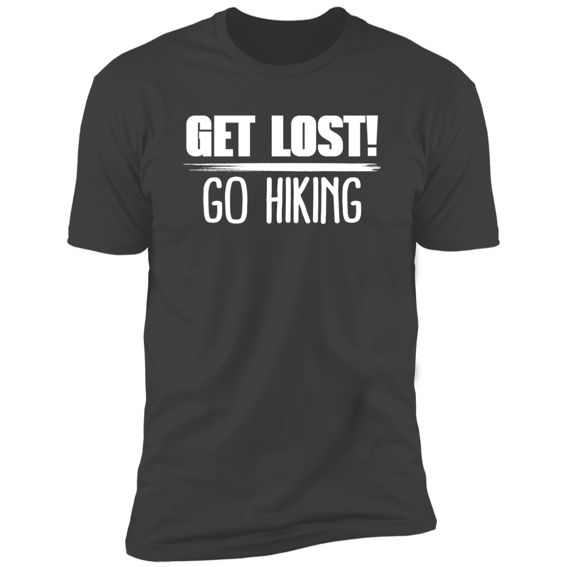 Get Lost Go Hiking - Premium Unisex Cotton Jersey Tee: White Text Edition - Heavy Metal / X-Small - Fail Upward