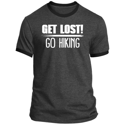 LIMITED TIME! - Get Lost Go Hiking - Ringer Tee: White Text