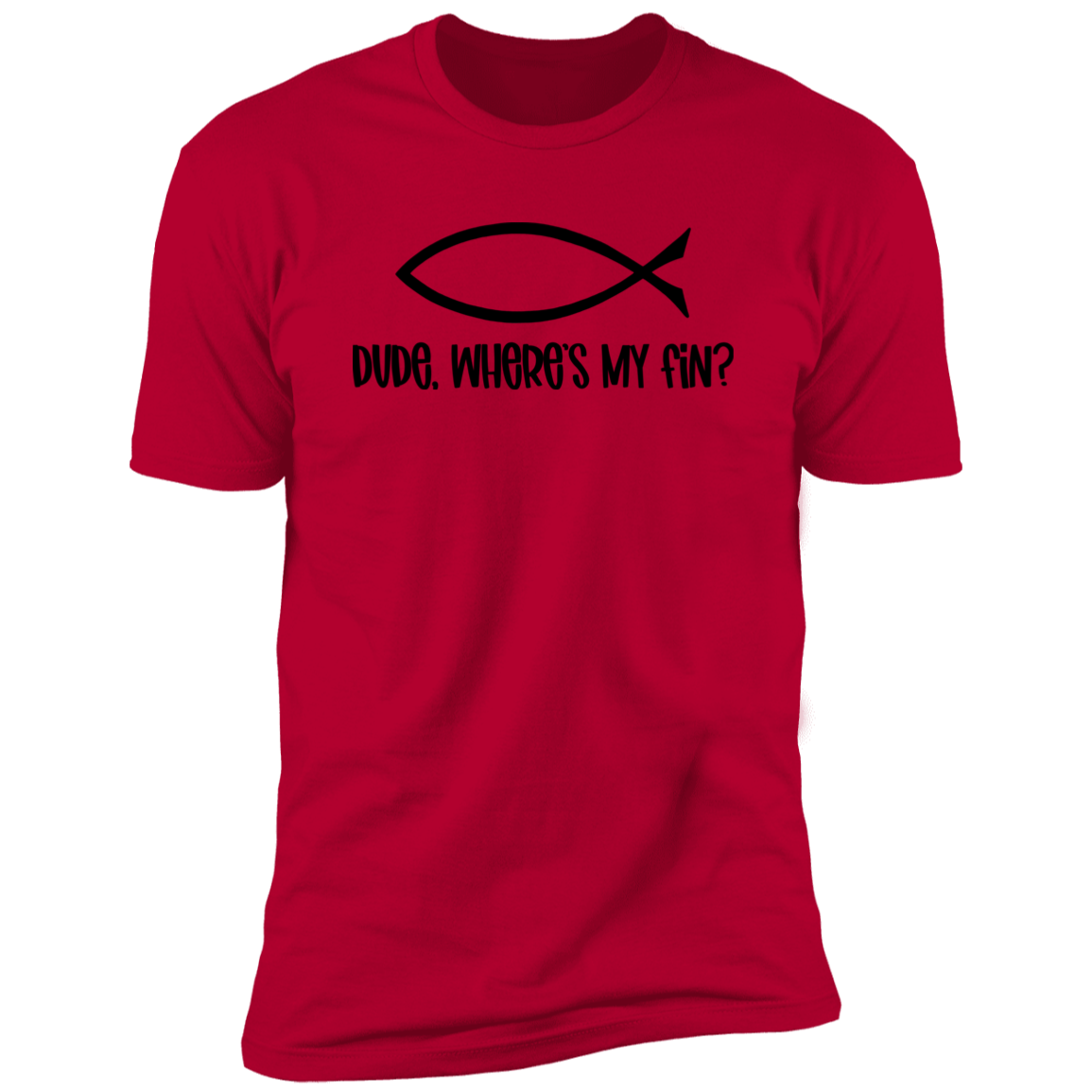 Dude, Where's My Fin? - Premium Unisex Cotton Jersey Tee - Red / X-Small - Fail Upward