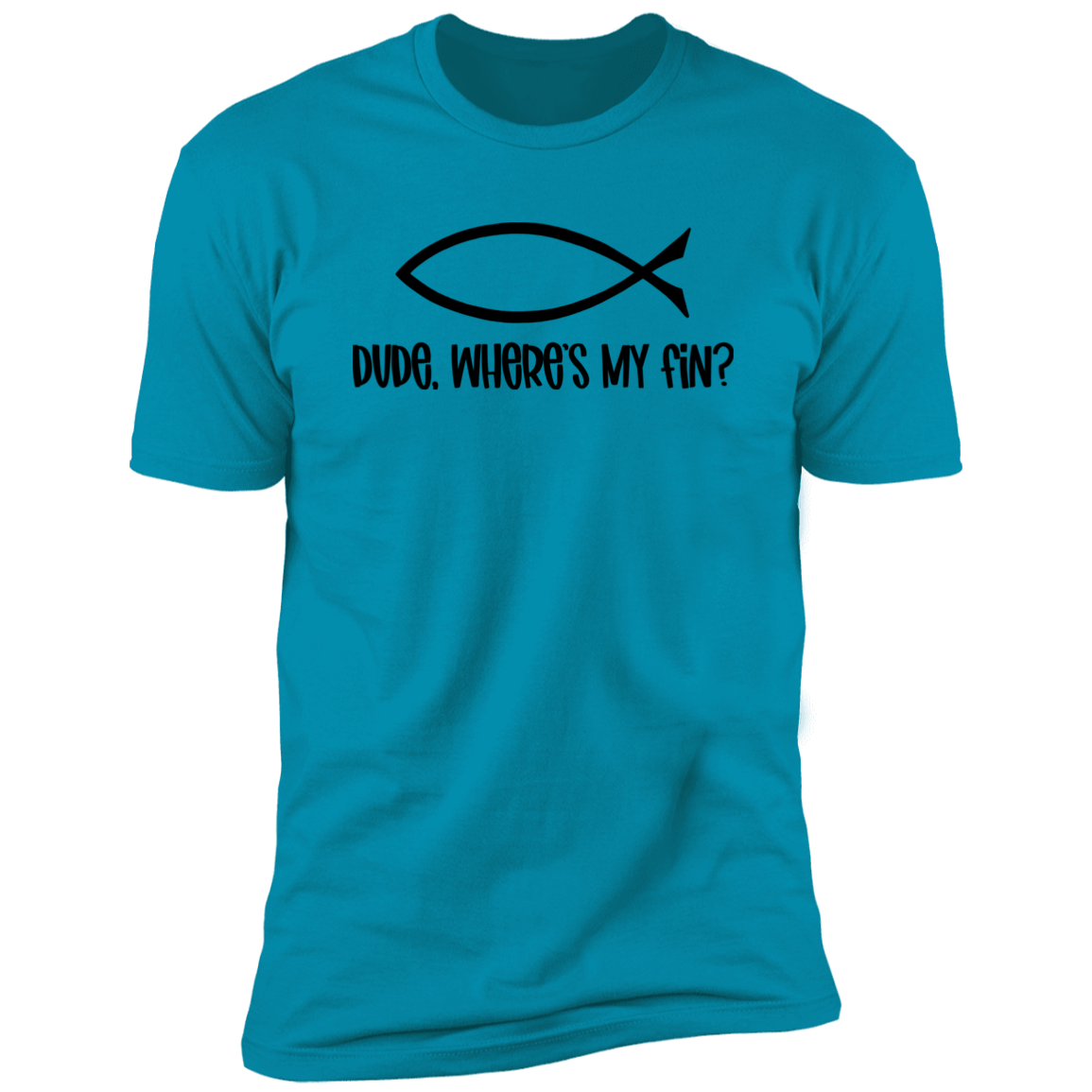 Dude, Where's My Fin? - Premium Unisex Cotton Jersey Tee - Turquoise / X-Small - Fail Upward