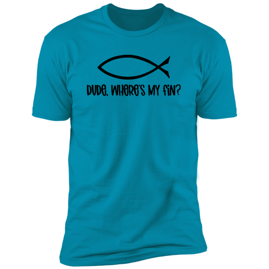 Dude, Where's My Fin? - Premium Unisex Cotton Jersey Tee - Turquoise / X-Small - Fail Upward