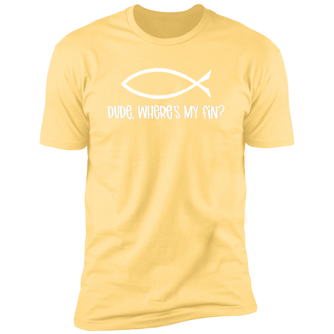 Dude, Where's My Fin? - Premium Unisex Cotton Jersey Tee: White Text Edition - Banana Cream / X-Small - Fail Upward